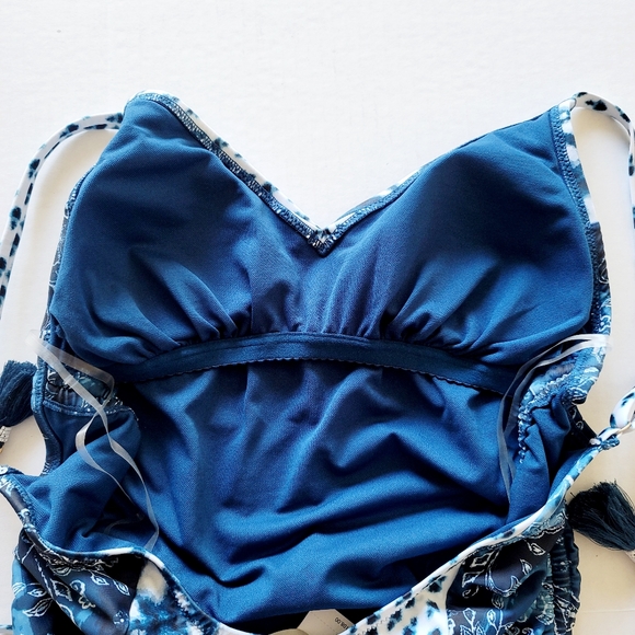 Jessica Simpson one piece swimsuit size M blue print side ruching v neck NWT - Picture 9 of 14